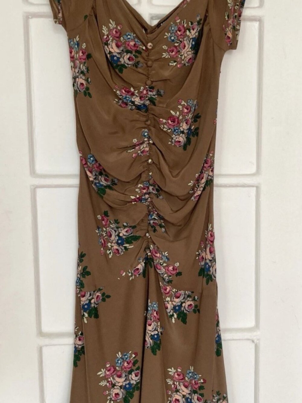 Vintage Betsey Johnson Y2K Floral Ruched Sweetheart Midi Dress